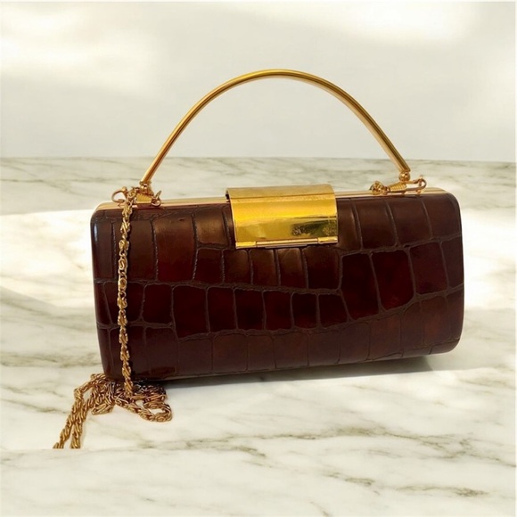 Handbags - CLEARANCE ✨ Vintage Brown & Gold Clutch with Diamond Detail